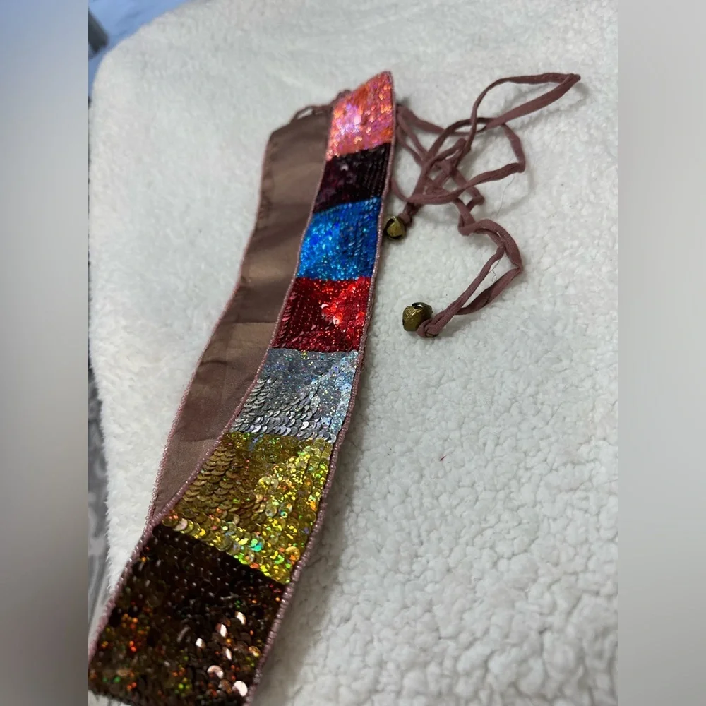 Vintage Raj Multicolor Sequin Tie Belt Deadstock new in package Festival Boho